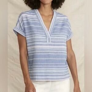 Marine Layer Bali Tunic Popover Top Blue Multi Stripe Woven Cotton Casual Sz L